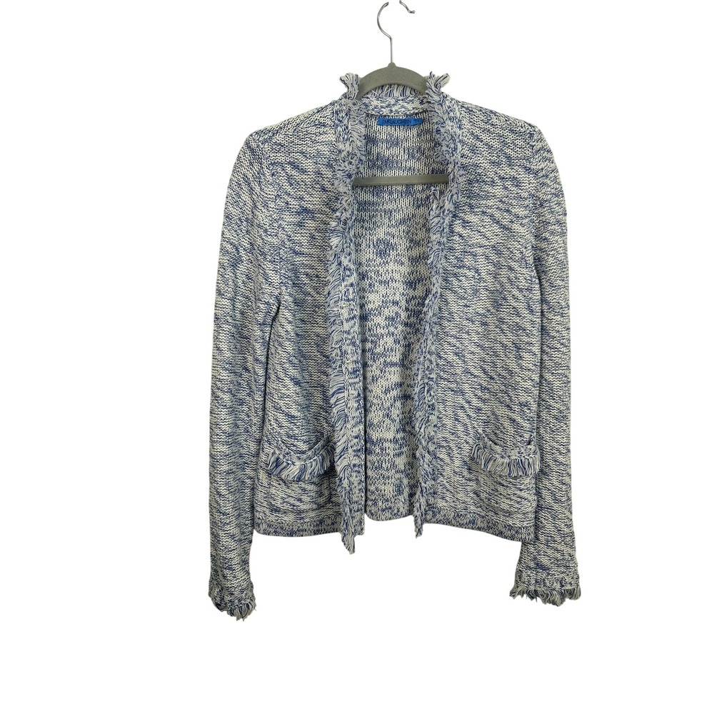 J.McLaughlin Cardigan Women S Blue Excellent Fringe Open‎ Front Tweed Knit